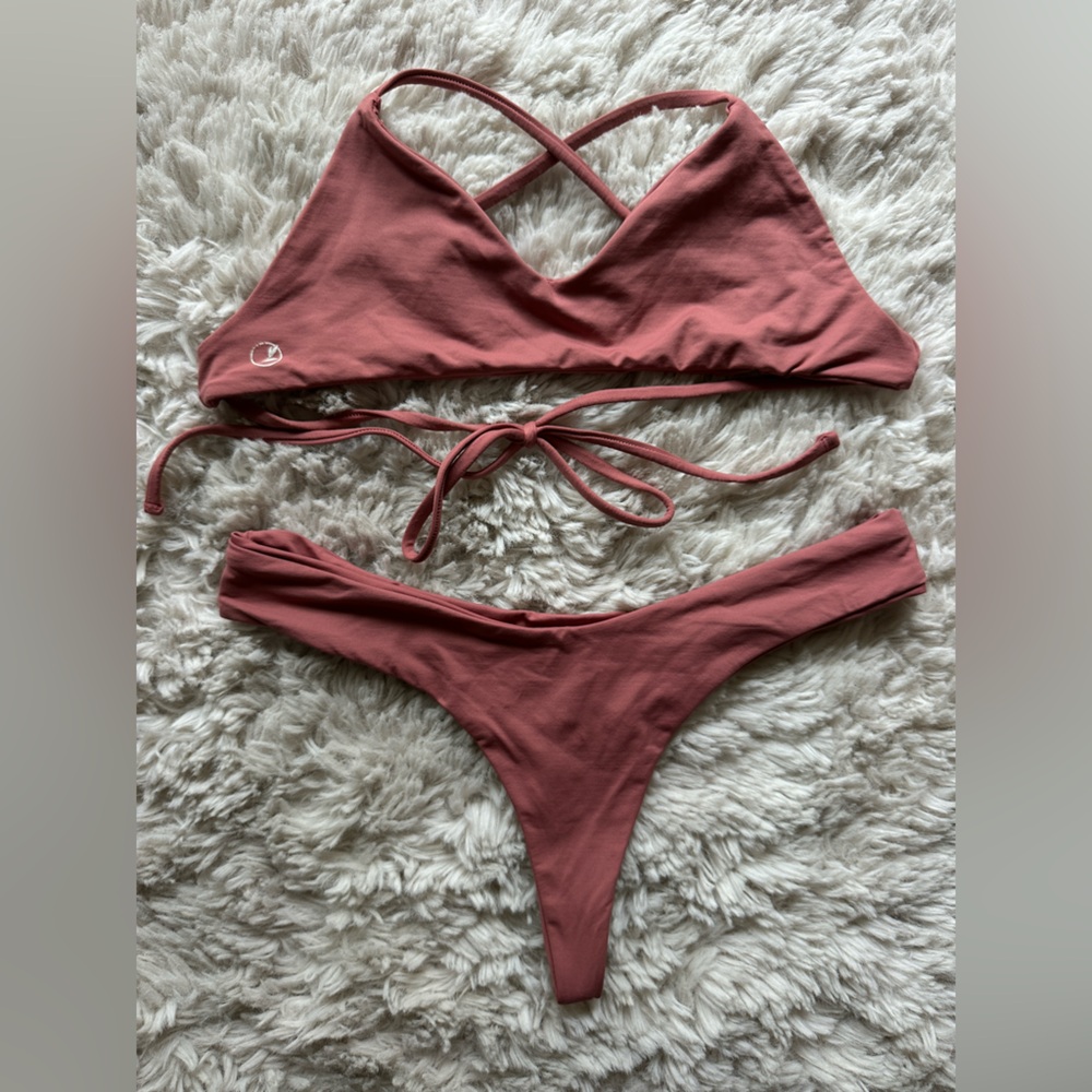 Oliva, mauve pink, thong bikini bottom=Med top=Small